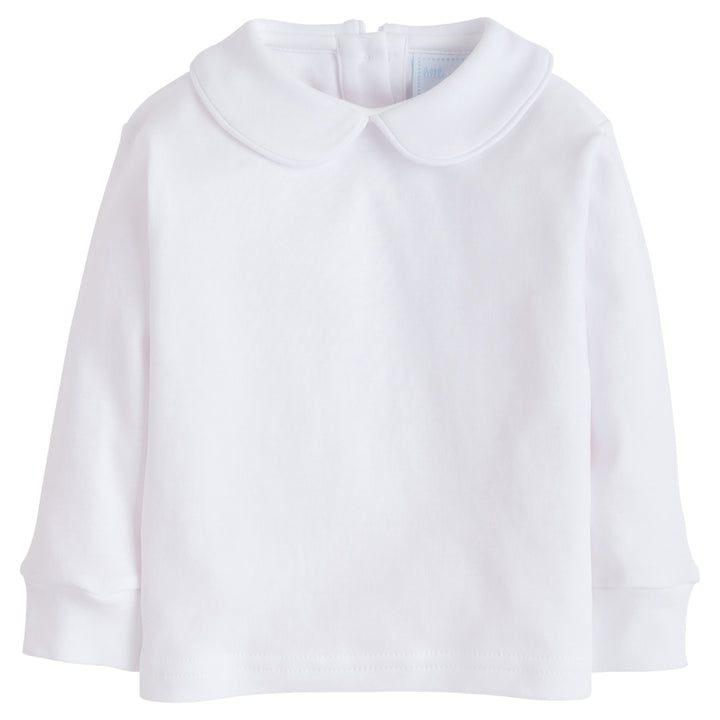little english classic childrens clothing boys white shirt with peter pan collar and white piping on the collar