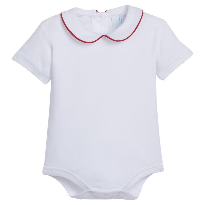 Little English classic children's clothing, baby boy's knit onesie with piped peter pan collar