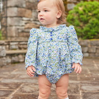 Little English traditional children's clothing.  Pink, blue, and green floral bubble for baby girls for Fall