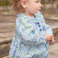 Little English traditional children's clothing.  Pink, blue, and green floral bubble for baby girls for Fall