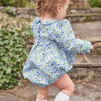 Little English traditional children's clothing.  Pink, blue, and green floral bubble for baby girls for Fall