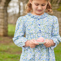 Little English traditional children's clothing.  Pink, blue, and green floral dress for little girls for Fall