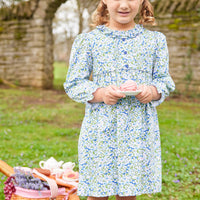 Little English traditional children's clothing.  Pink, blue, and green floral dress for little girls for Fall