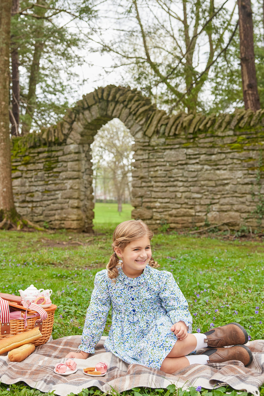 Little English traditional children's clothing.  Pink, blue, and green floral dress for little girls for Fall