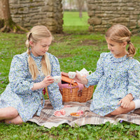 Little English traditional children's clothing.  Pink, blue, and green floral dress for little girls for Fall