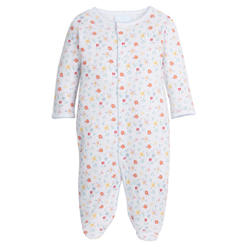 Little English traditional children's clothing, printed footie with floral pattern for baby