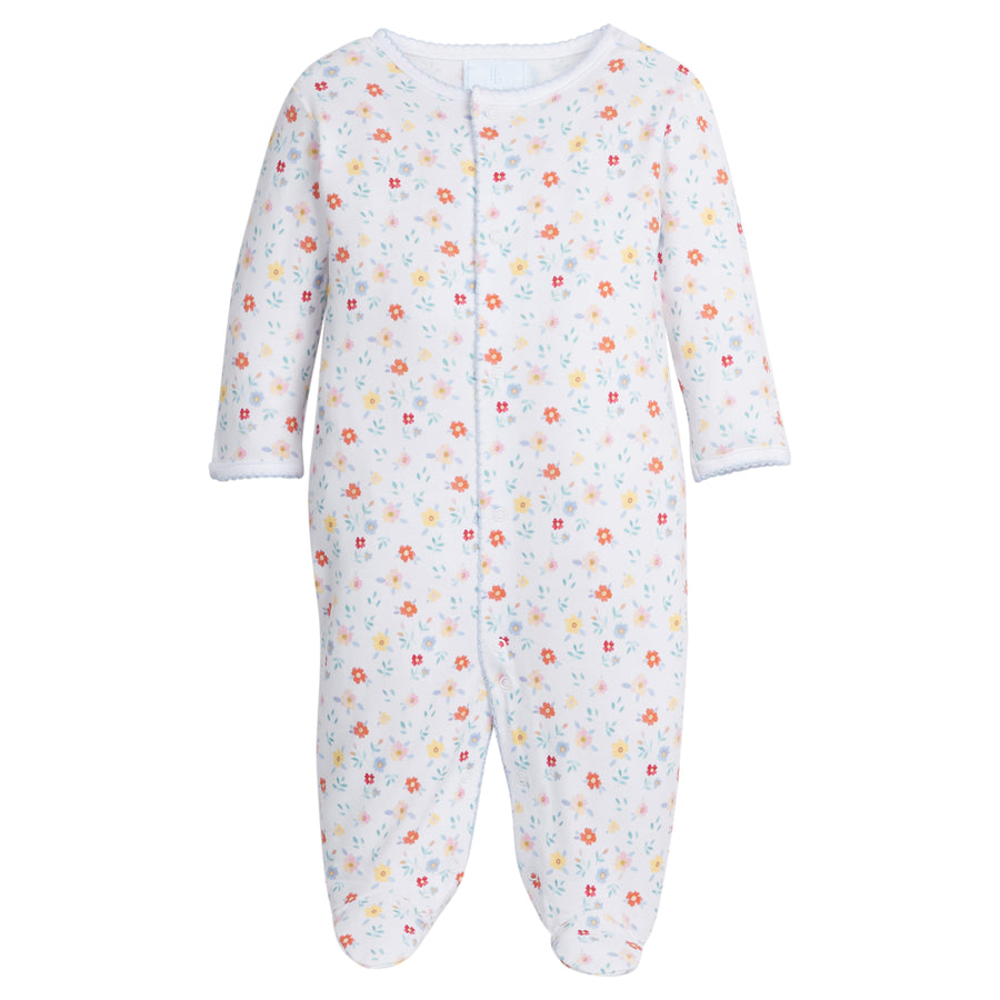 Little English traditional children's clothing, printed footie with floral pattern for baby