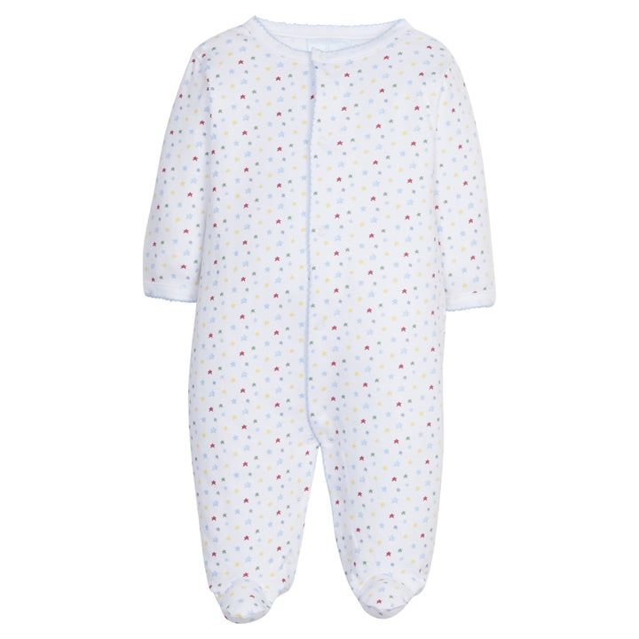 Little English traditional children's clothing, printed footie with star pattern for baby