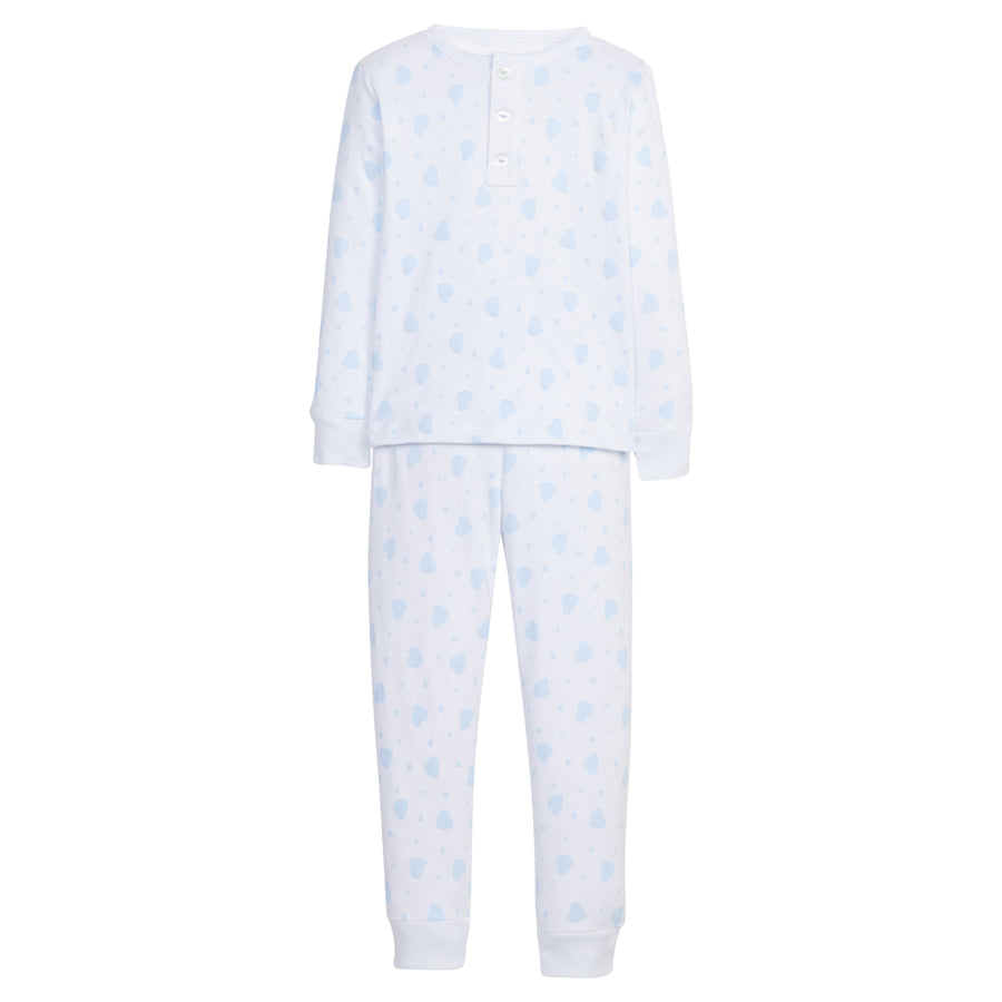 Little English traditional children's clothing, printed jammies with blue heart pattern for little boy