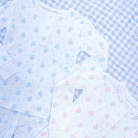 Little English traditional children's clothing, printed jammies with blue heart pattern for little boy