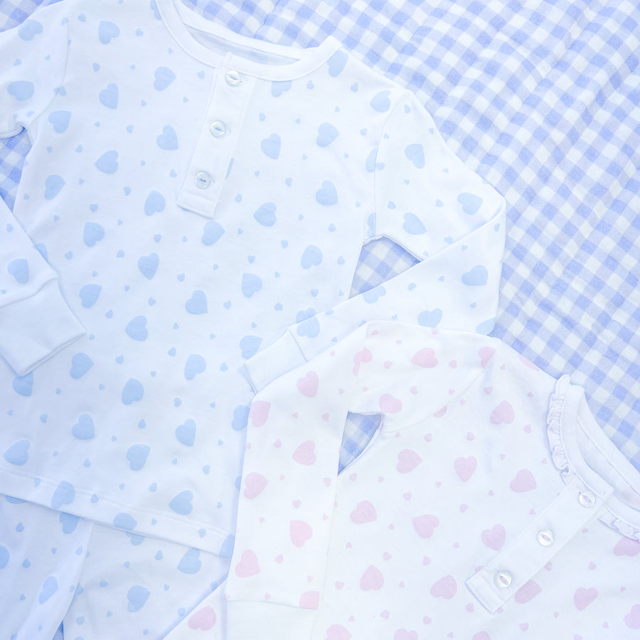 Little English traditional children's clothing.  Pima cotton pink heart printed jammies for girls