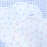 Little English traditional children's clothing, printed jammies with blue heart pattern for little boy