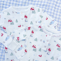 Little English traditional children's clothing, Printed Jammies in Christmas Village print for little boy