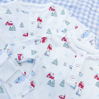 Little English traditional children's clothing, Printed Jammies in Christmas Village print for little boy