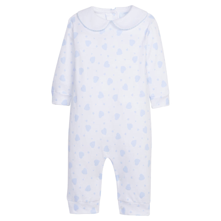 Little English traditional children's clothing, printed playsuit with blue heart pattern for little boy