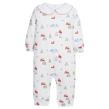 Little English traditional children's clothing, printed playsuit in Christmas Village pattern for baby