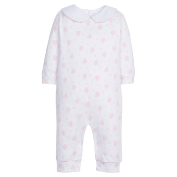 Little English traditional children's clothing, printed playsuit in pink heart pattern for baby