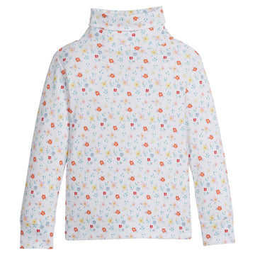 Little English traditional children's clothing. Floral print turtleneck for little girls for Fall.