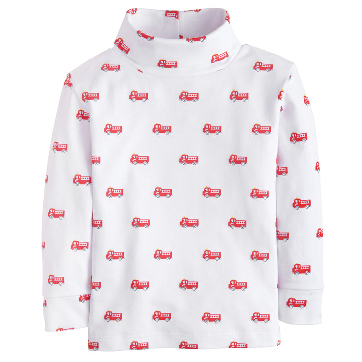 printed turtleneck with red fire trucks, Little English classic boy's turtleneck