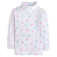  Little English traditional children's clothing, classic girl's turtleneck with blue and pink heart pattern