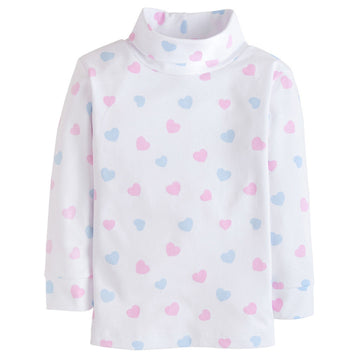  Little English traditional children's clothing, classic girl's turtleneck with blue and pink heart pattern