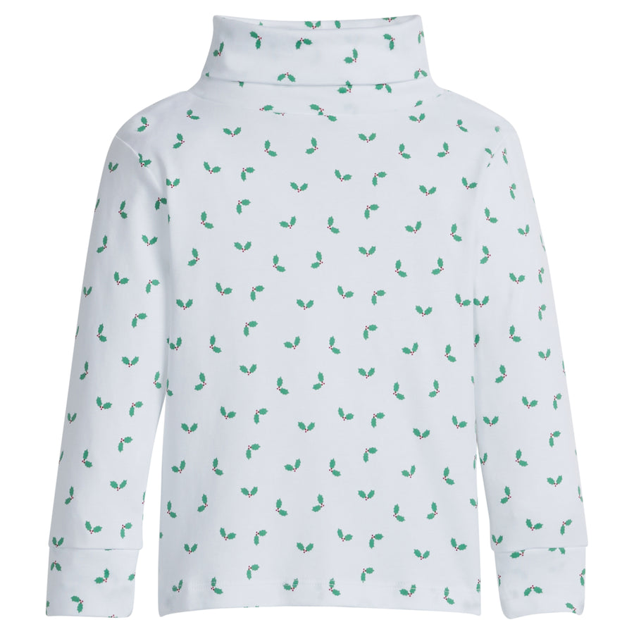 Little English classic children's clothing, holly printed turtleneck for the holidays