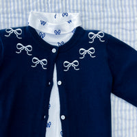 Embroidered Essential Cardigan - Navy Bows