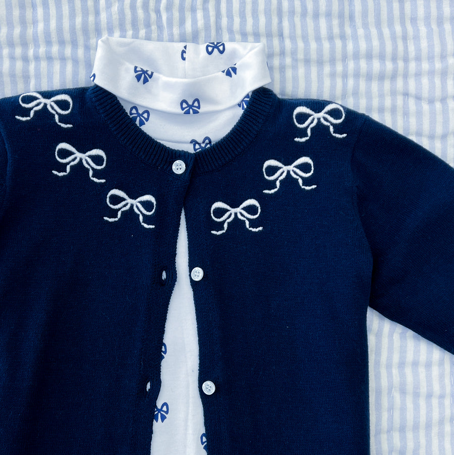 Embroidered Essential Cardigan - Navy Bows