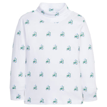 printed turtleneck with blue and green tractors , Little English classic boy's turtleneck