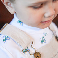 Little English traditional children's clothing. Unisex khaki corduroy overalls for young kids for Fall