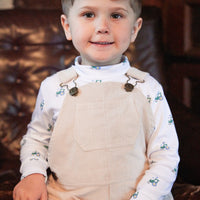 Little English traditional children's clothing. Unisex khaki corduroy overalls for young kids for Fall