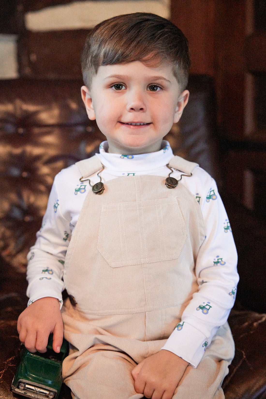 printed turtleneck with blue and green tractors , Little English classic boy&