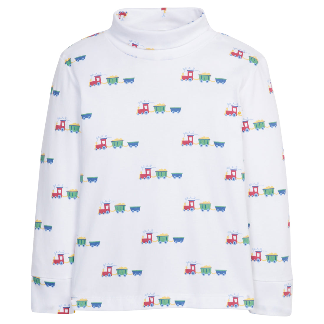 printed turtleneck with red, blue and green trains, Little English classic boy&