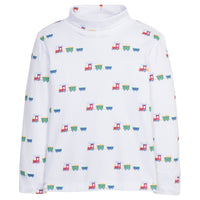 printed turtleneck with red, blue and green trains, Little English classic boy's turtleneck