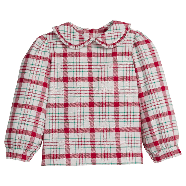 Little English classic children's clothing, holiday plaid peter pan blouse for girls for fall
