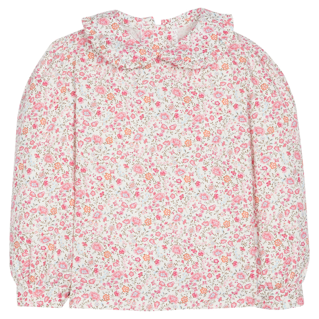 little english classic childrens clothing girls pink floral blouse with peter pan ruffled collar