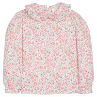 little english classic childrens clothing girls pink floral blouse with peter pan ruffled collar