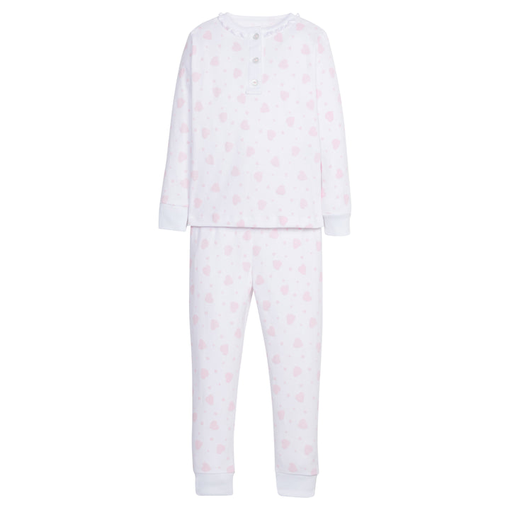 Little English traditional children's clothing.  Pima cotton pink heart printed jammies for girls