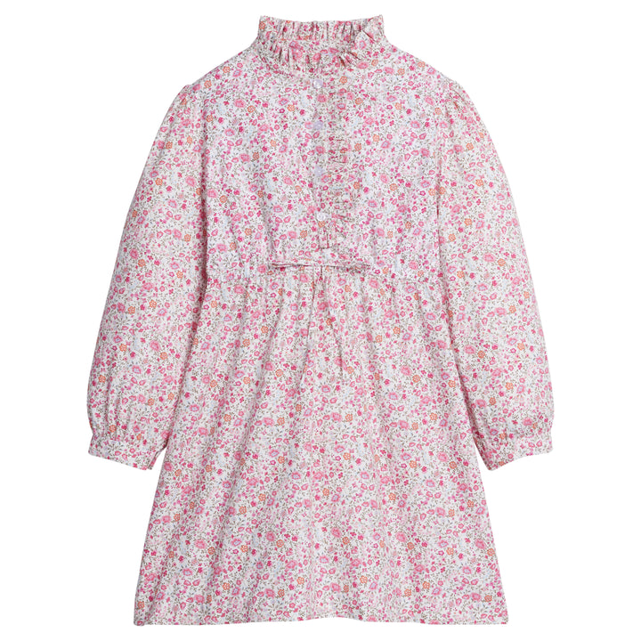 Little English traditional children's clothing, girl's pink floral long sleeve dress for fall