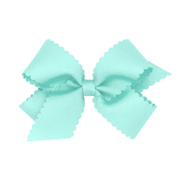 Little English traditional children's clothing.  Girl's aqua blue scallop edged hair bow for Spring