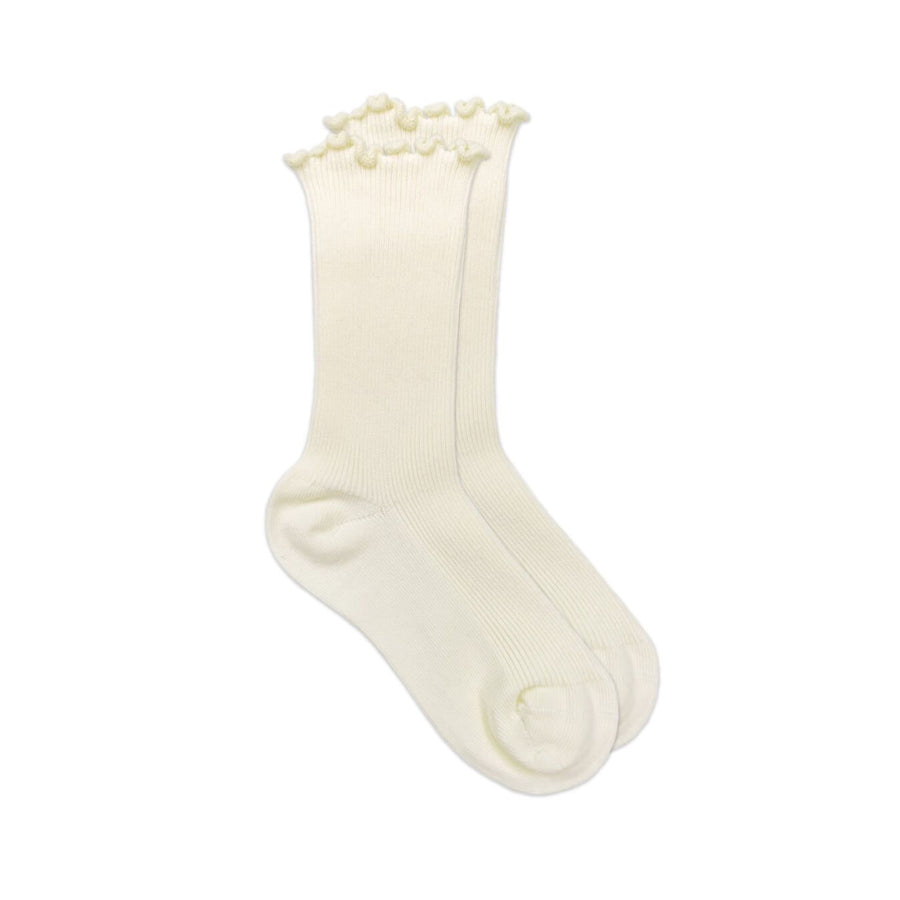 Little English traditional childrens clothing, dressy sock for girl's with ruffle edge, ivory ribbed tall sock