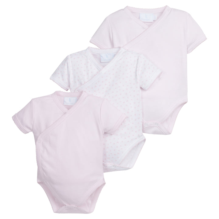 Little English traditional children's clothing. Set of 3 knit onesies in light pink for baby girl