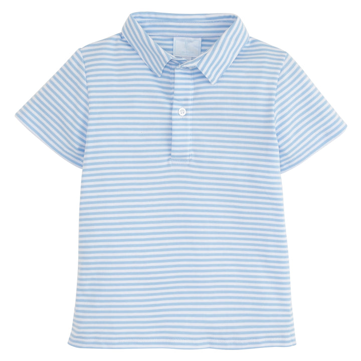 Little English classic boy's polo for spring, traditional short sleeve soft cotton polo in light blue stripe