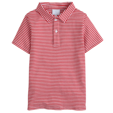 Little English classic boy's polo for spring, traditional short sleeve soft cotton polo in red stripe