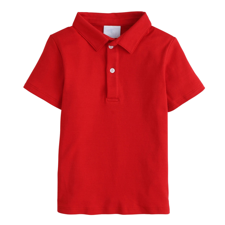 Little English classic boy's polo for spring, traditional short sleeve soft cotton polo in red