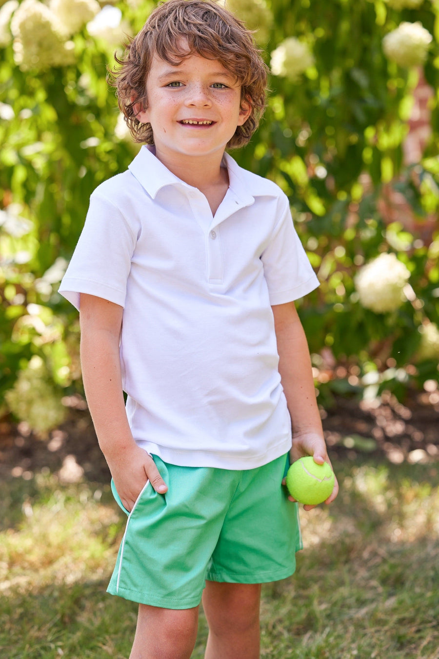 Little English traditional children's clothing.  Boy's green short with pockets for Spring.  Boy's tennis short