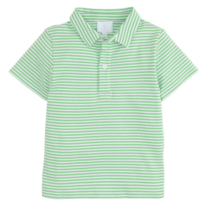 Little English classic boy's polo for spring, traditional short sleeve soft cotton polo in green stripe