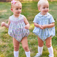 Little English traditional children's clothing, pastel smocked baby bubbles for Spring