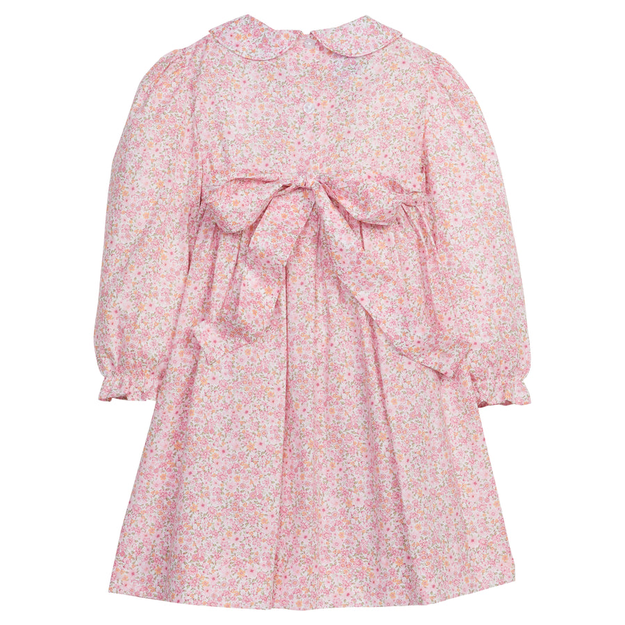 Little English traditional children's clothing.  Smocked pink floral dress for girls for fall