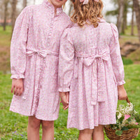 Little English traditional children's clothing.  Smocked pink floral dress for girls for fall